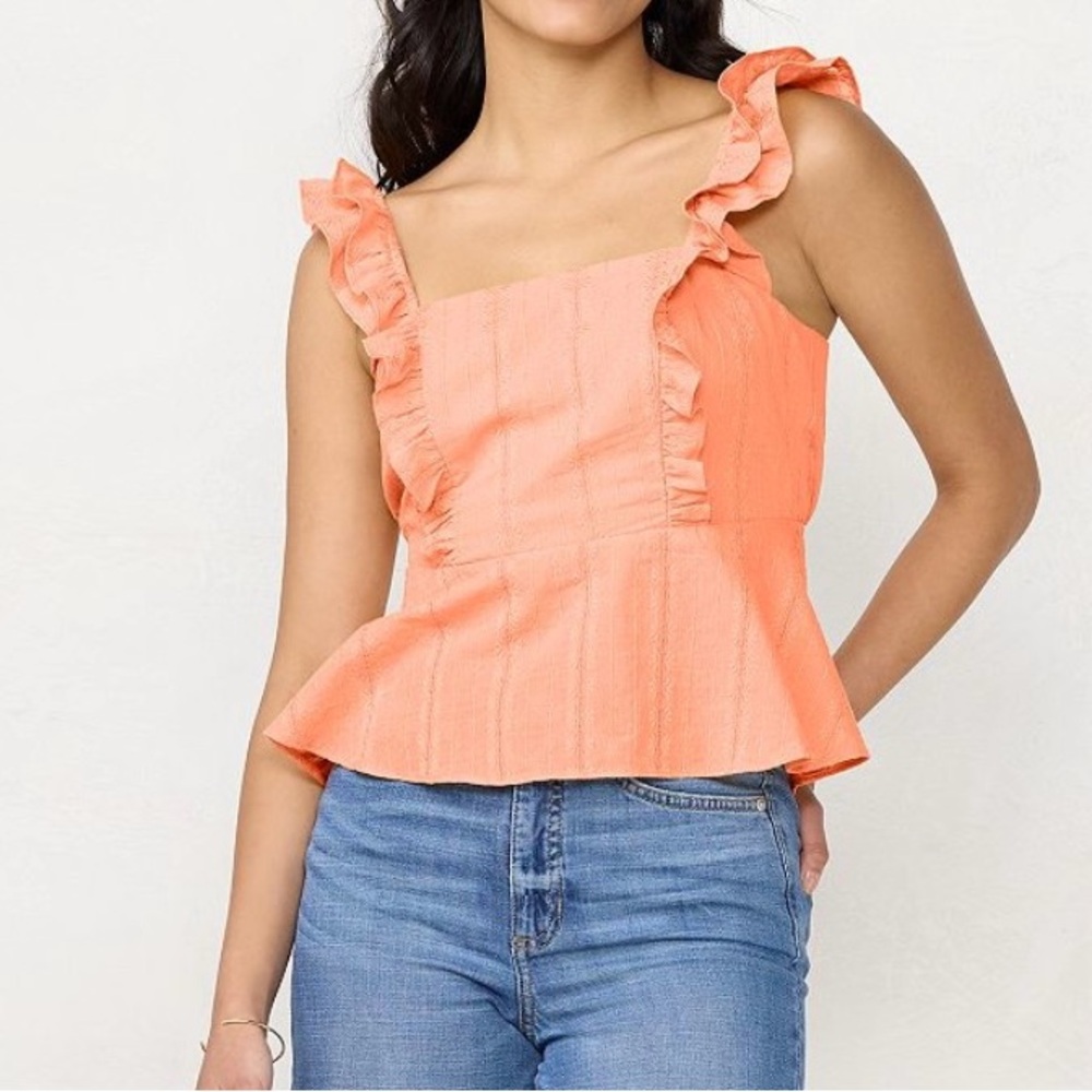 Women's LC Lauren Conrad Ruffle Peplum Tank in Peach Mum - S NWT